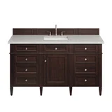 Brittany 60" Single Vanity, Burnished Mahogany w/ 3 CM Eternal Jasmine Pearl Silestone Top
