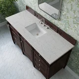 Brittany 60" Single Vanity, Burnished Mahogany w/ 3 CM Eternal Jasmine Pearl Silestone Top