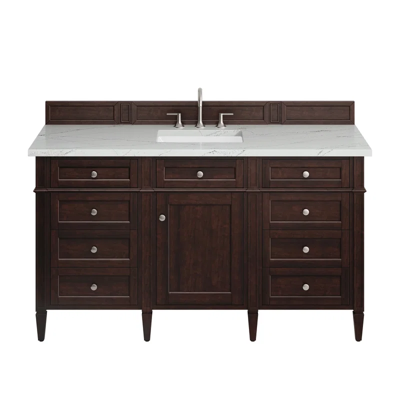 Brittany 60" Single Vanity, Burnished Mahogany w/ 3 CM Ethereal Noctis Silestone Top