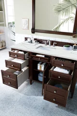 Brittany 60" Single Vanity, Burnished Mahogany w/ 3 CM Ethereal Noctis Silestone Top