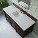 Brittany 60" Single Vanity, Burnished Mahogany w/ 3 CM Ethereal Noctis Silestone Top