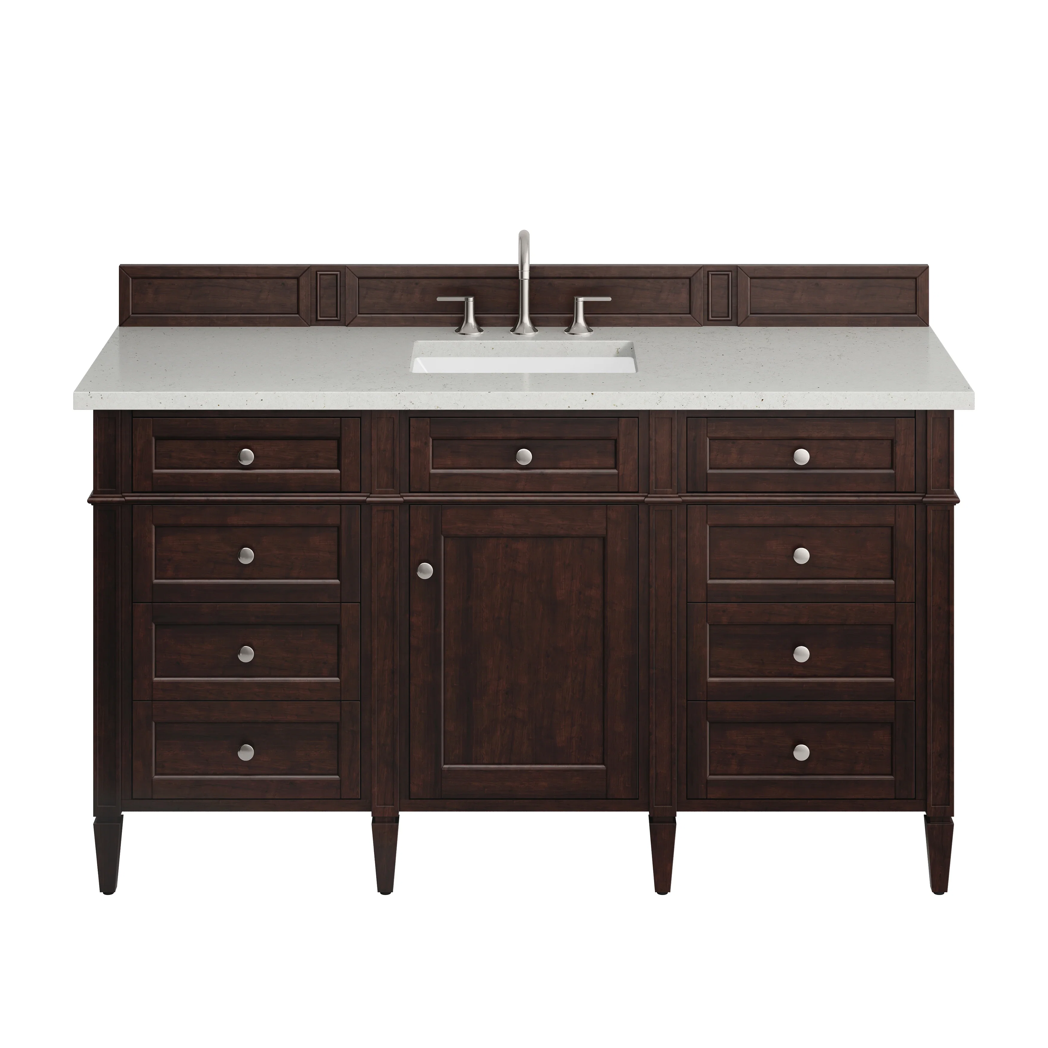 Brittany 60" Single Vanity, Burnished Mahogany w/ 3 CM Lime Delight Silestone Top
