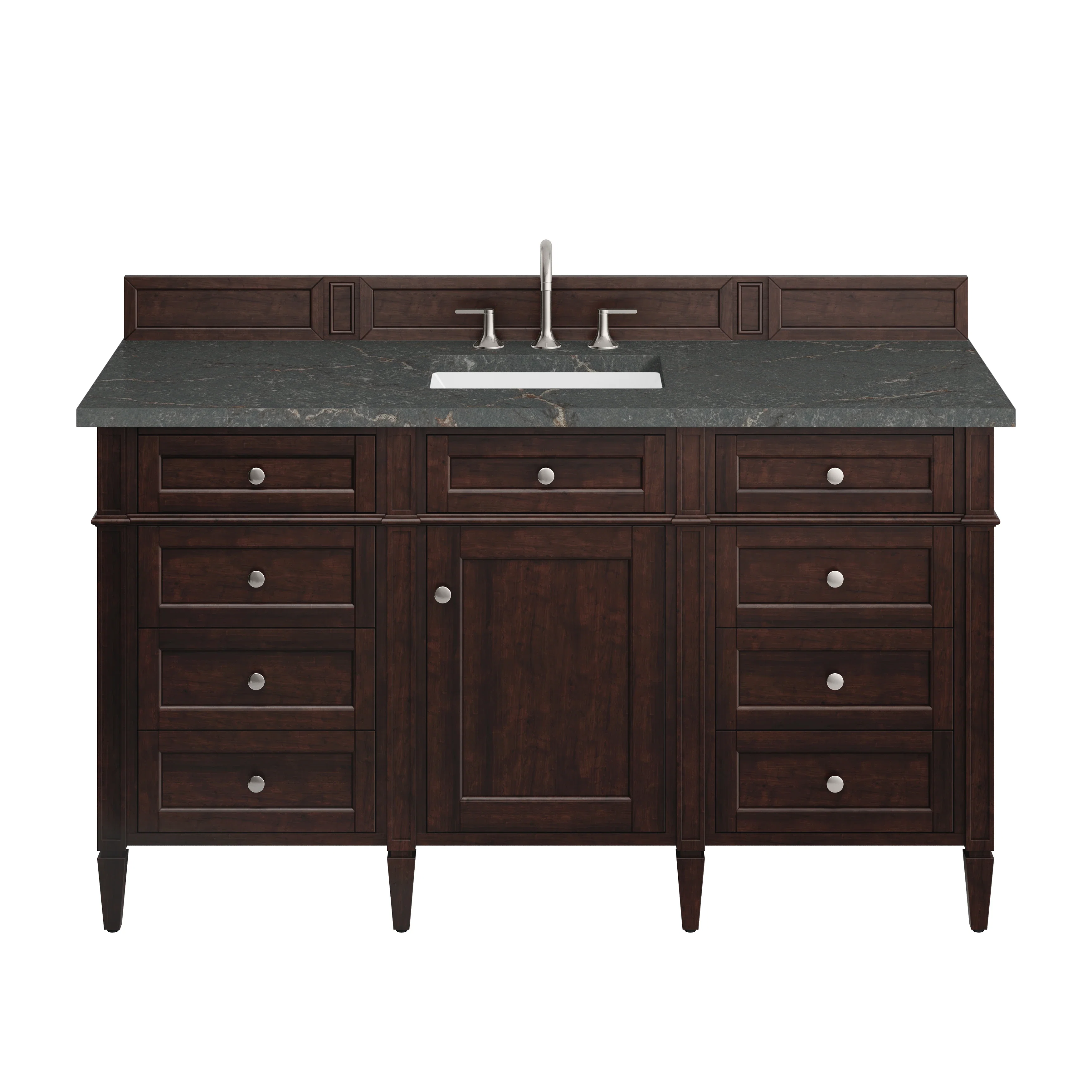 Brittany 60" Single Vanity, Burnished Mahogany w/ 3 CM Parisien Bleu Silestone Top