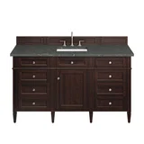 Brittany 60" Single Vanity, Burnished Mahogany w/ 3 CM Parisien Bleu Silestone Top
