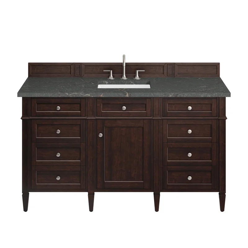 Brittany 60" Single Vanity, Burnished Mahogany w/ 3 CM Parisien Bleu Silestone Top