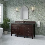 Brittany 60" Single Vanity, Burnished Mahogany w/ 3 CM Parisien Bleu Silestone Top