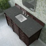 Brittany 60" Single Vanity, Burnished Mahogany w/ 3 CM Parisien Bleu Silestone Top
