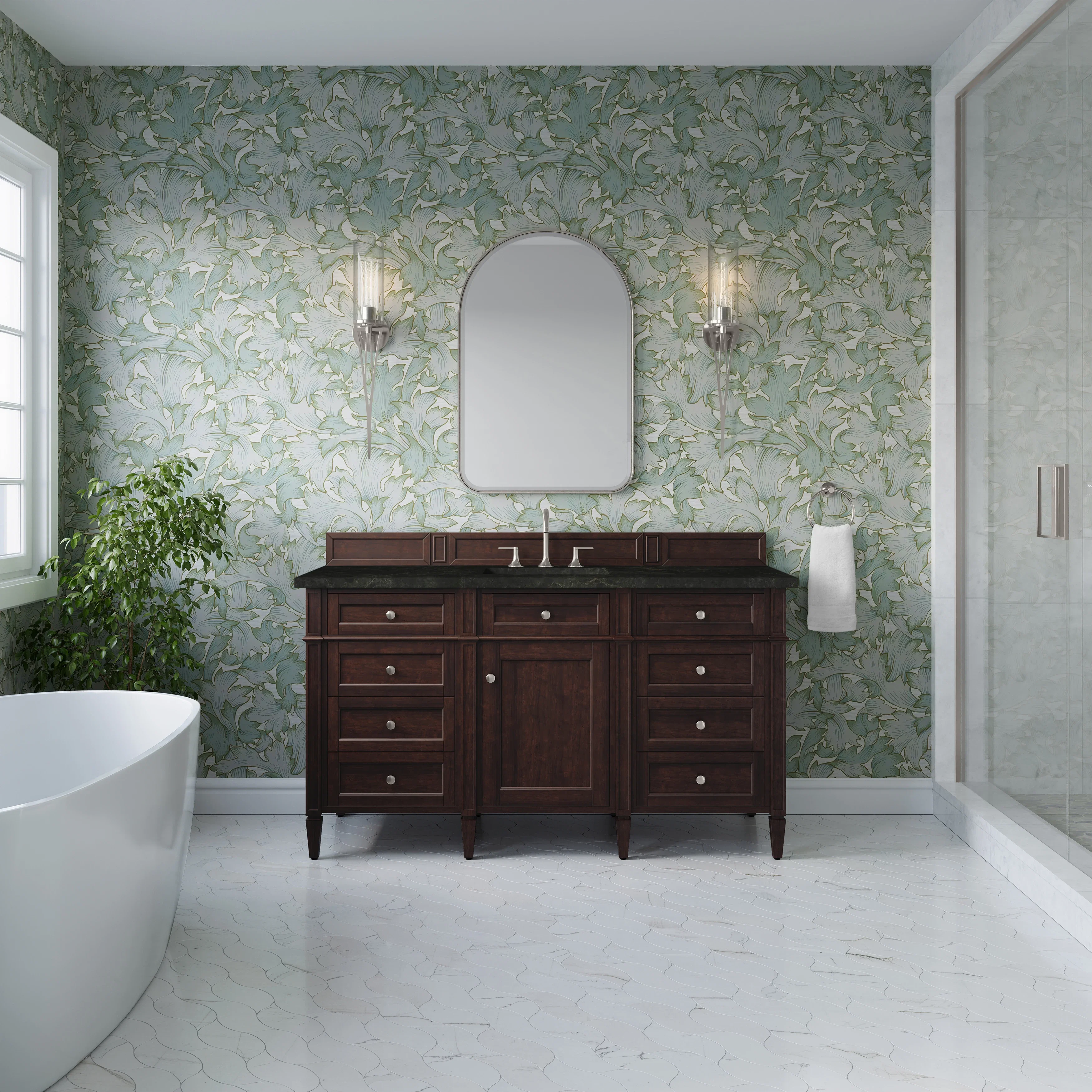 Brittany 60" Single Vanity, Burnished Mahogany, w/ 3 CM Phantome Eclos Top