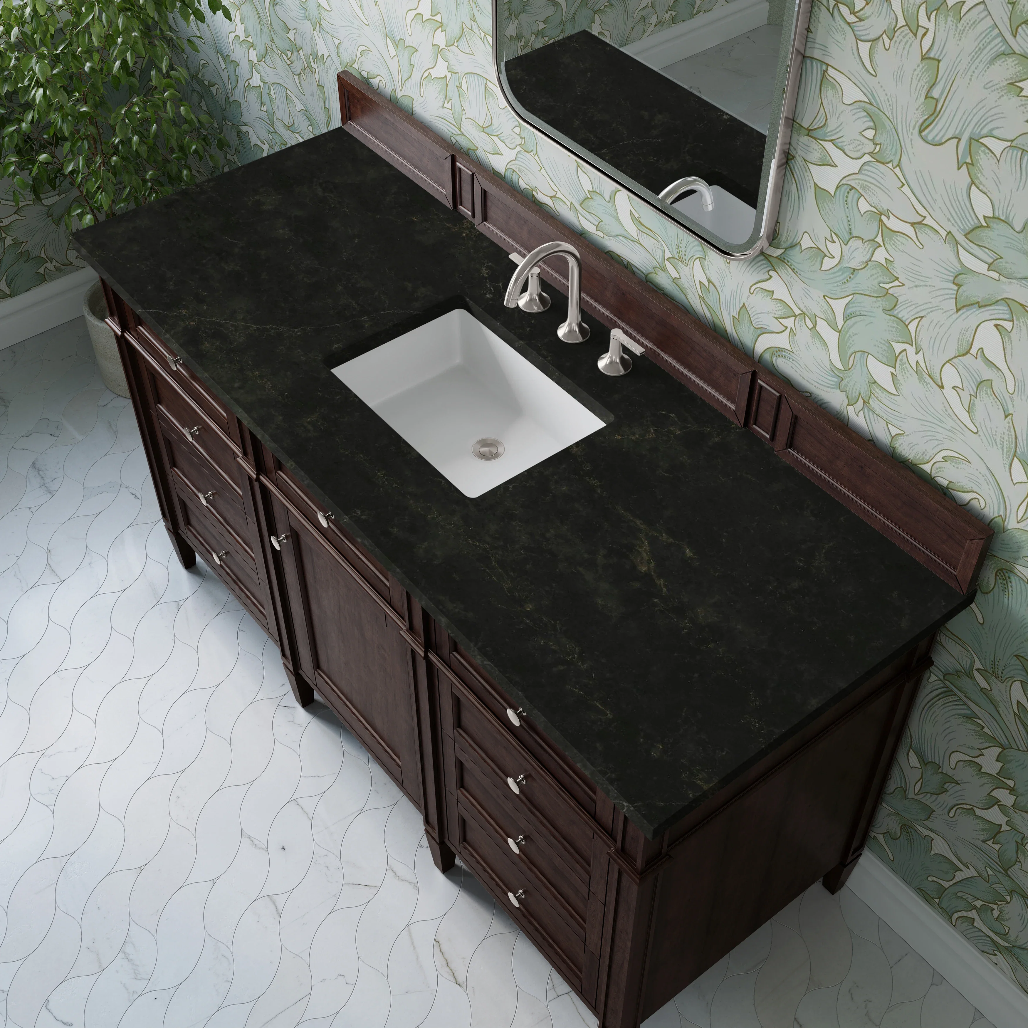 Brittany 60" Single Vanity, Burnished Mahogany, w/ 3 CM Phantome Eclos Top