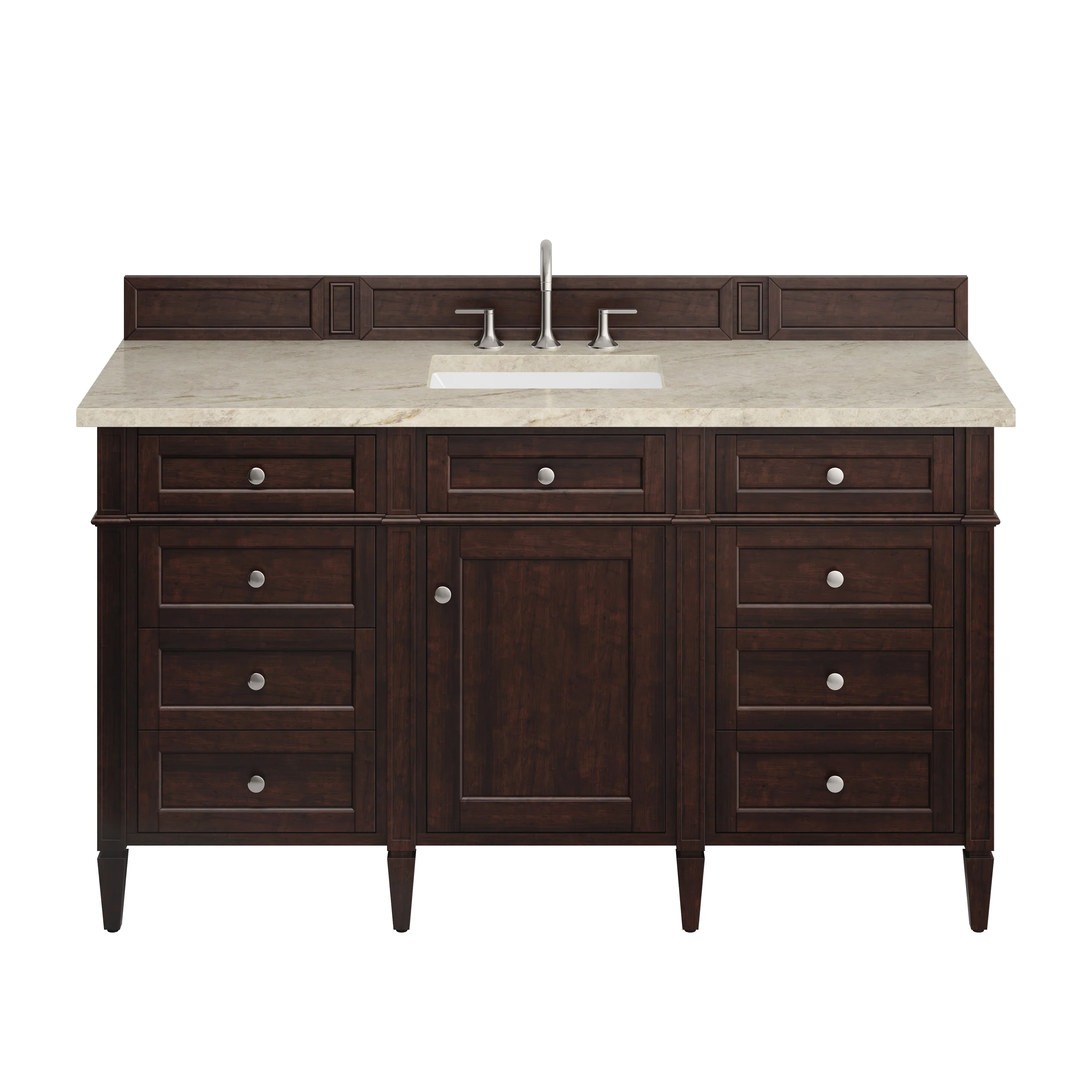 Brittany 60" Single Vanity, Burnished Mahogany, w/ 3 CM Tajnar Eclos Top