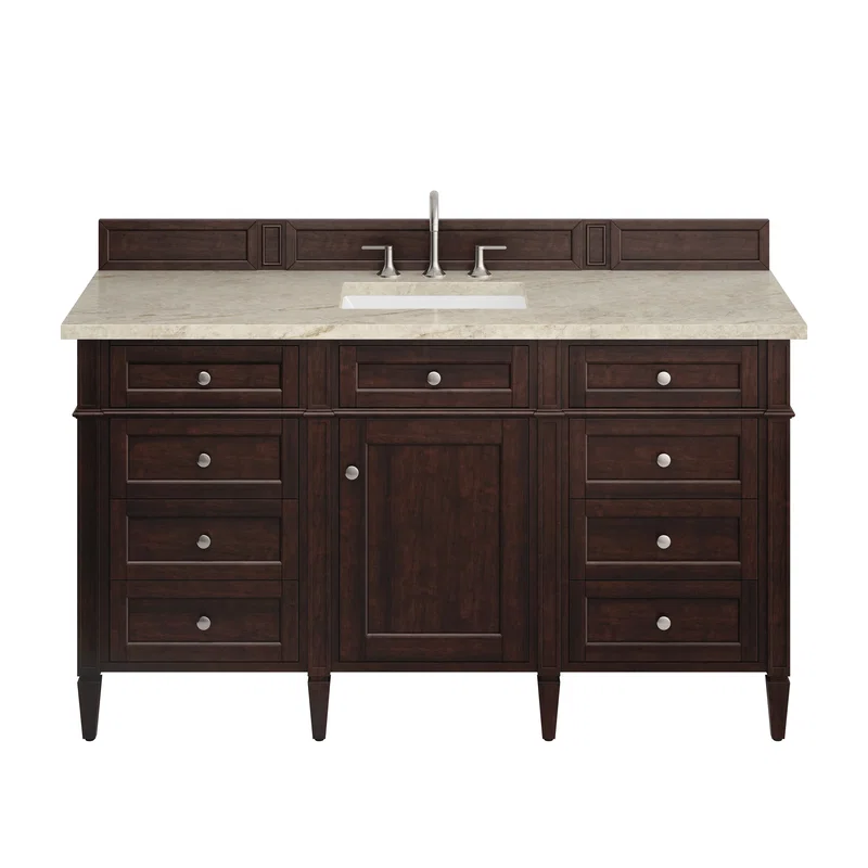 Brittany 60" Single Vanity, Burnished Mahogany, w/ 3 CM Tajnar Eclos Top