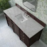 Brittany 60" Single Vanity, Burnished Mahogany w/ 3 CM Victorian Silver Silestone Top