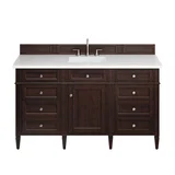 Brittany 60" Single Vanity, Burnished Mahogany w/ 3 CM White Zeus Silestone Top