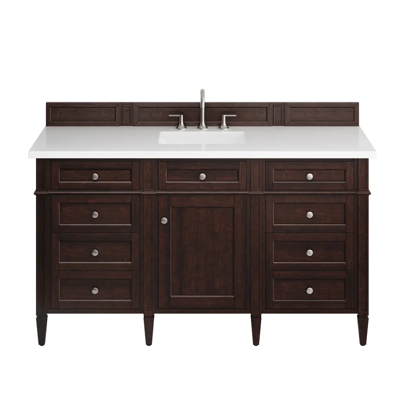 Brittany 60" Single Vanity, Burnished Mahogany w/ 3 CM White Zeus Silestone Top