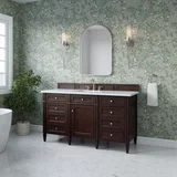 Brittany 60" Single Vanity, Burnished Mahogany w/ 3 CM White Zeus Silestone Top