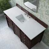 Brittany 60" Single Vanity, Burnished Mahogany w/ 3 CM White Zeus Silestone Top