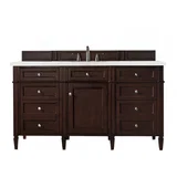 Brittany 60" Single Vanity, Burnished Mahogany w/ 3 CM Eternal Jasmine Pearl Silestone Top w/FreePower Wireless Charger
