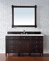 Brittany 60" Single Vanity, Burnished Mahogany w/ 3 CM Eternal Jasmine Pearl Silestone Top w/FreePower Wireless Charger