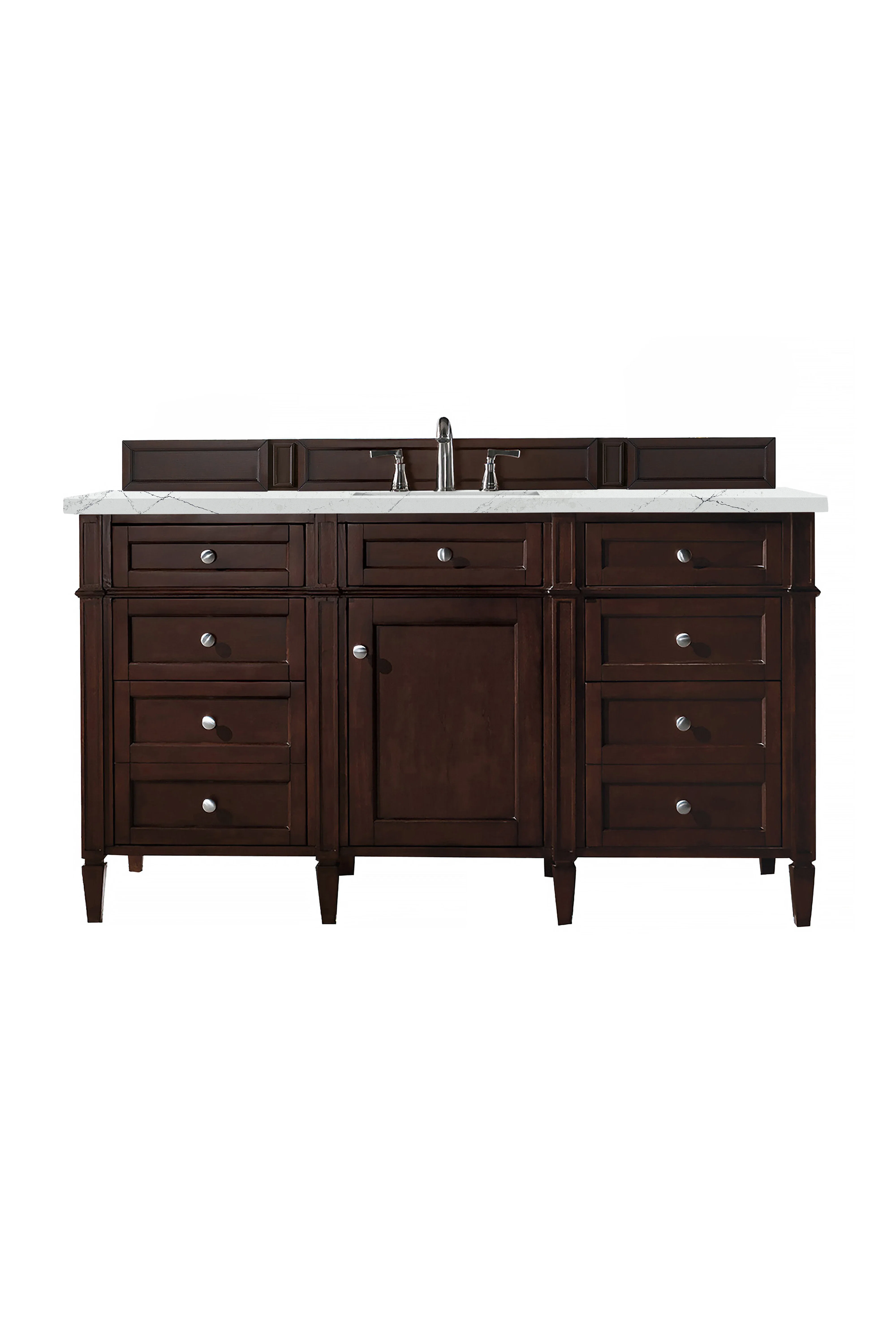 Brittany 60" Single Vanity, Burnished Mahogany w/ 3 CM Ethereal Noctis Silestone Top w/FreePower Wireless Charger