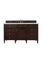 Brittany 60" Single Vanity, Burnished Mahogany w/ 3 CM Ethereal Noctis Silestone Top w/FreePower Wireless Charger