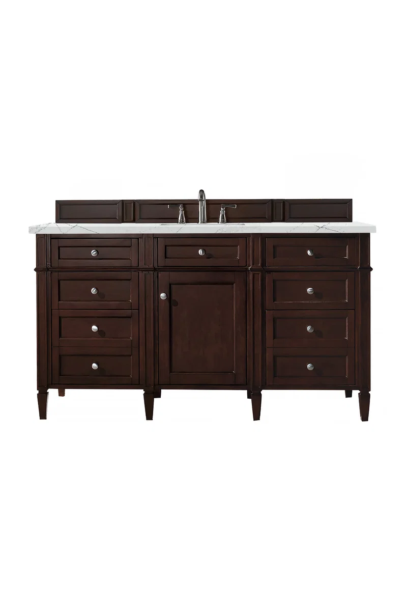 Brittany 60" Single Vanity, Burnished Mahogany w/ 3 CM Ethereal Noctis Silestone Top w/FreePower Wireless Charger