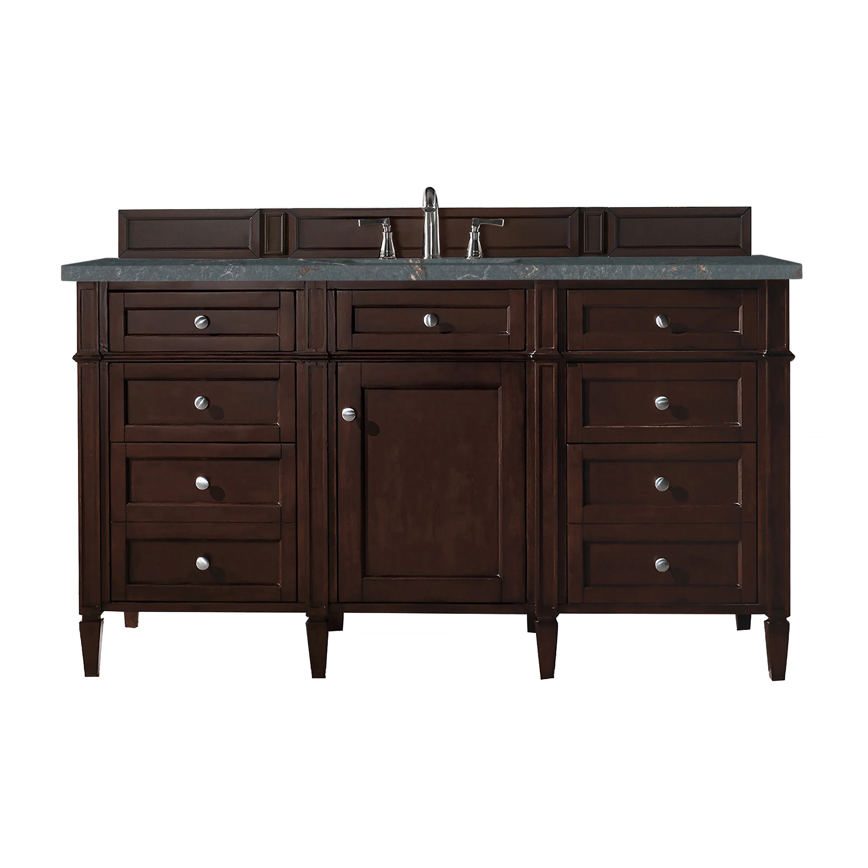 Brittany 60" Single Vanity, Burnished Mahogany w/ 3 CM Parisien Bleu Silestone Top w/FreePower Wireless Charger