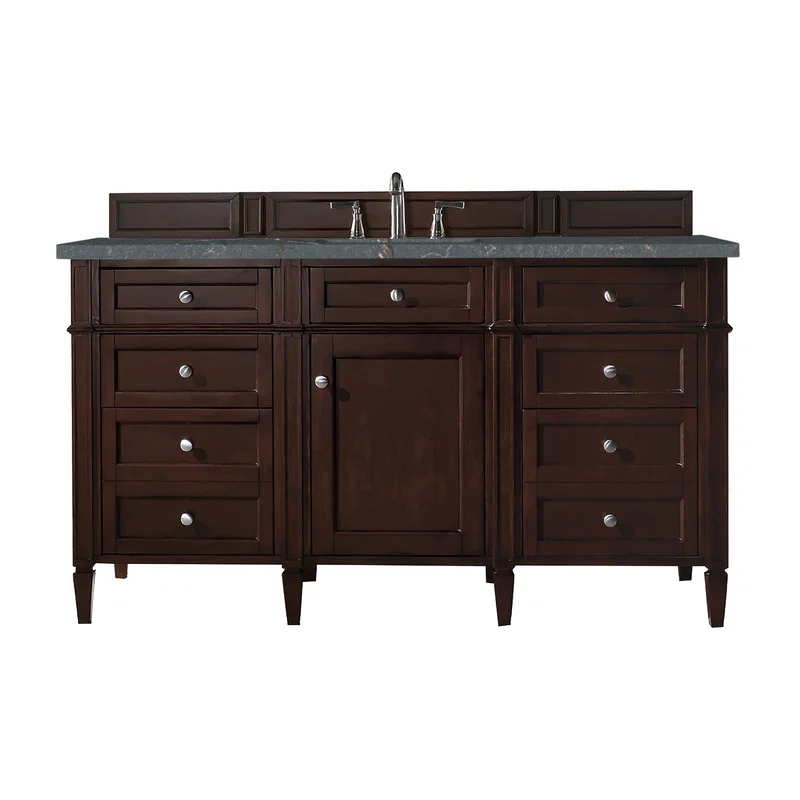 Brittany 60" Single Vanity, Burnished Mahogany w/ 3 CM Parisien Bleu Silestone Top w/FreePower Wireless Charger
