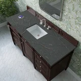 Brittany 60" Single Vanity, Burnished Mahogany w/ 3 CM Parisien Bleu Silestone Top w/FreePower Wireless Charger