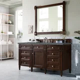 Brittany 60" Single Vanity, Burnished Mahogany w/ 3 CM Parisien Bleu Silestone Top w/FreePower Wireless Charger