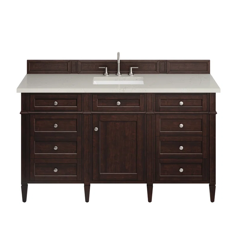 Brittany 60" Single Vanity, Burnished Mahogany, w/ 3 CM Siberian Silestone Top w/FreePower Wireless Charger