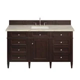 Brittany 60" Single Vanity, Burnished Mahogany, w/ 3 CM Tajnar Eclos Top w/FreePower Wireless Charger