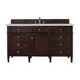 Brittany 60" Single Vanity, Burnished Mahogany w/ 3 CM Victorian Silver Silestone Top w/FreePower Wireless Charger