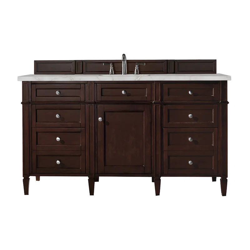 Brittany 60" Single Vanity, Burnished Mahogany w/ 3 CM Victorian Silver Silestone Top w/FreePower Wireless Charger