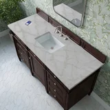 Brittany 60" Single Vanity, Burnished Mahogany w/ 3 CM Victorian Silver Silestone Top w/FreePower Wireless Charger