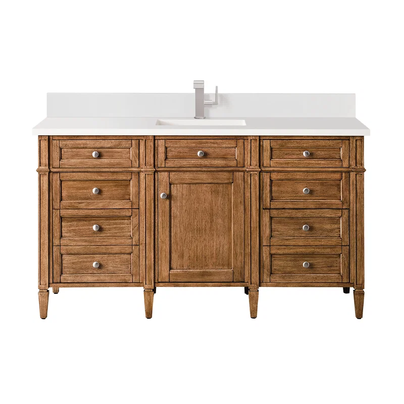 Brittany 60" Single Vanity, Saddle Brown w/ Single Hole 3 CM White Zeus Silestone Top & Backsplash