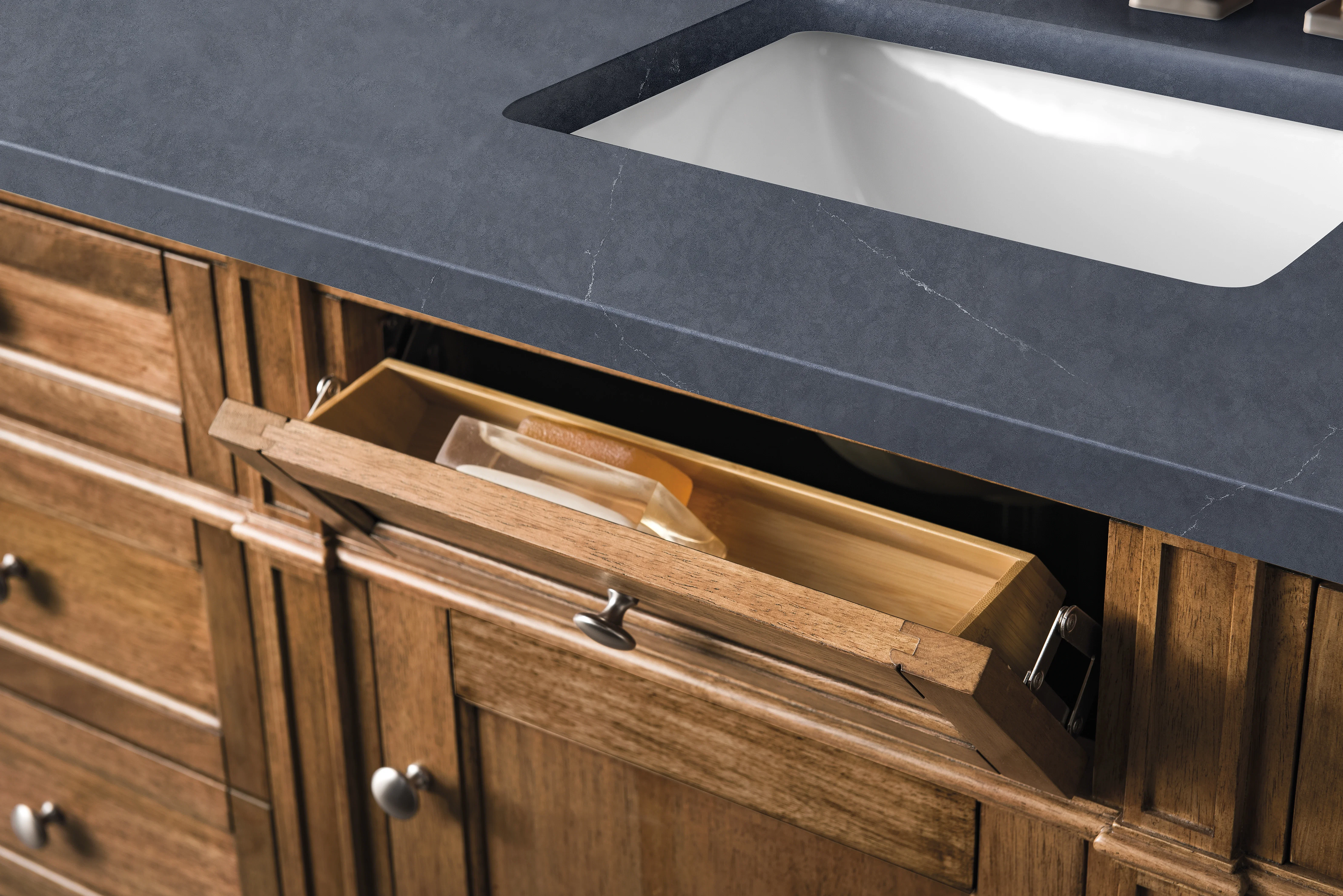 Brittany 60" Single Vanity, Saddle Brown w/ 3 CM Charcoal Soapstone Silestone Top
