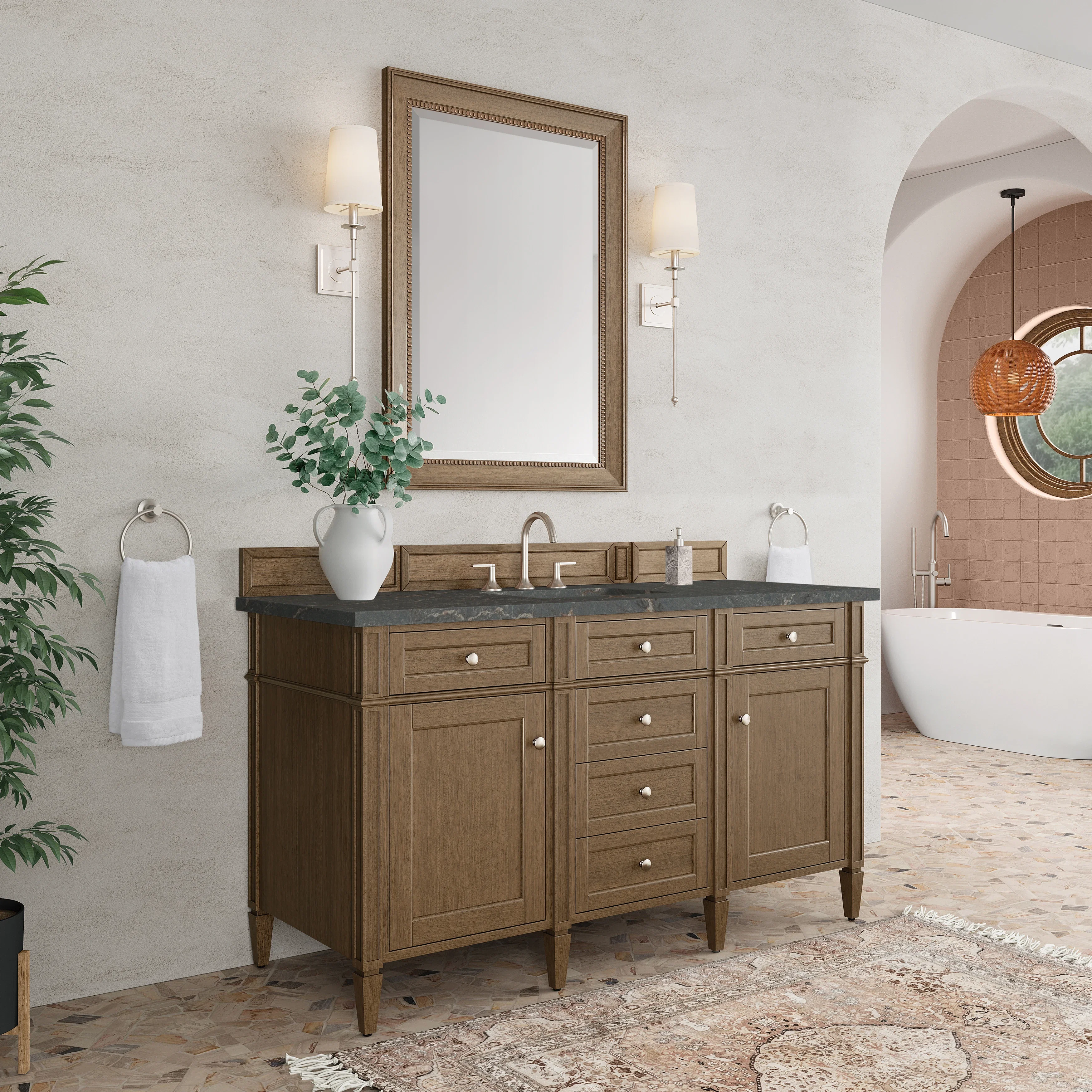 Brittany 60" Single Vanity, Saddle Brown w/ 3 CM Parisien Bleu Silestone Top