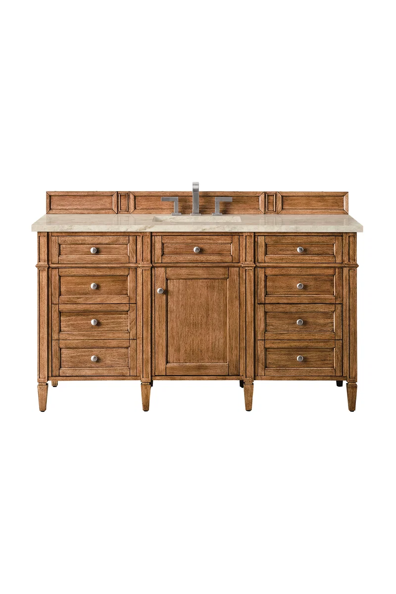 Brittany 60" Single Vanity, Saddle Brown, w/ 3 CM Tajnar Eclos Top