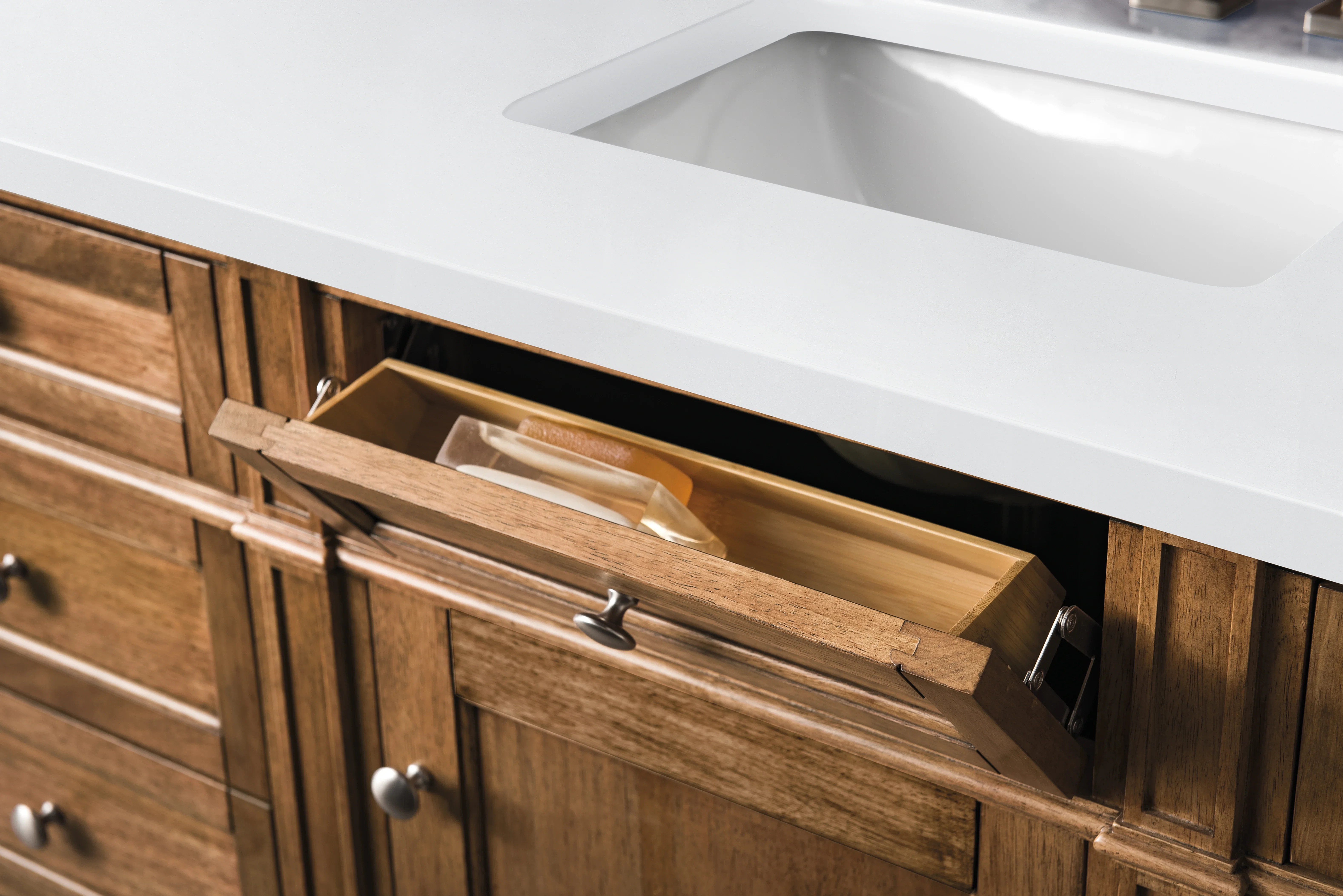 Brittany 60" Single Vanity, Saddle Brown w/ 3 CM White Zeus Silestone Top