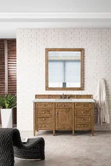 Brittany 60" Single Vanity, Saddle Brown w/ 3 CM Eternal Jasmine Pearl Silestone Top w/FreePower Wireless Charger