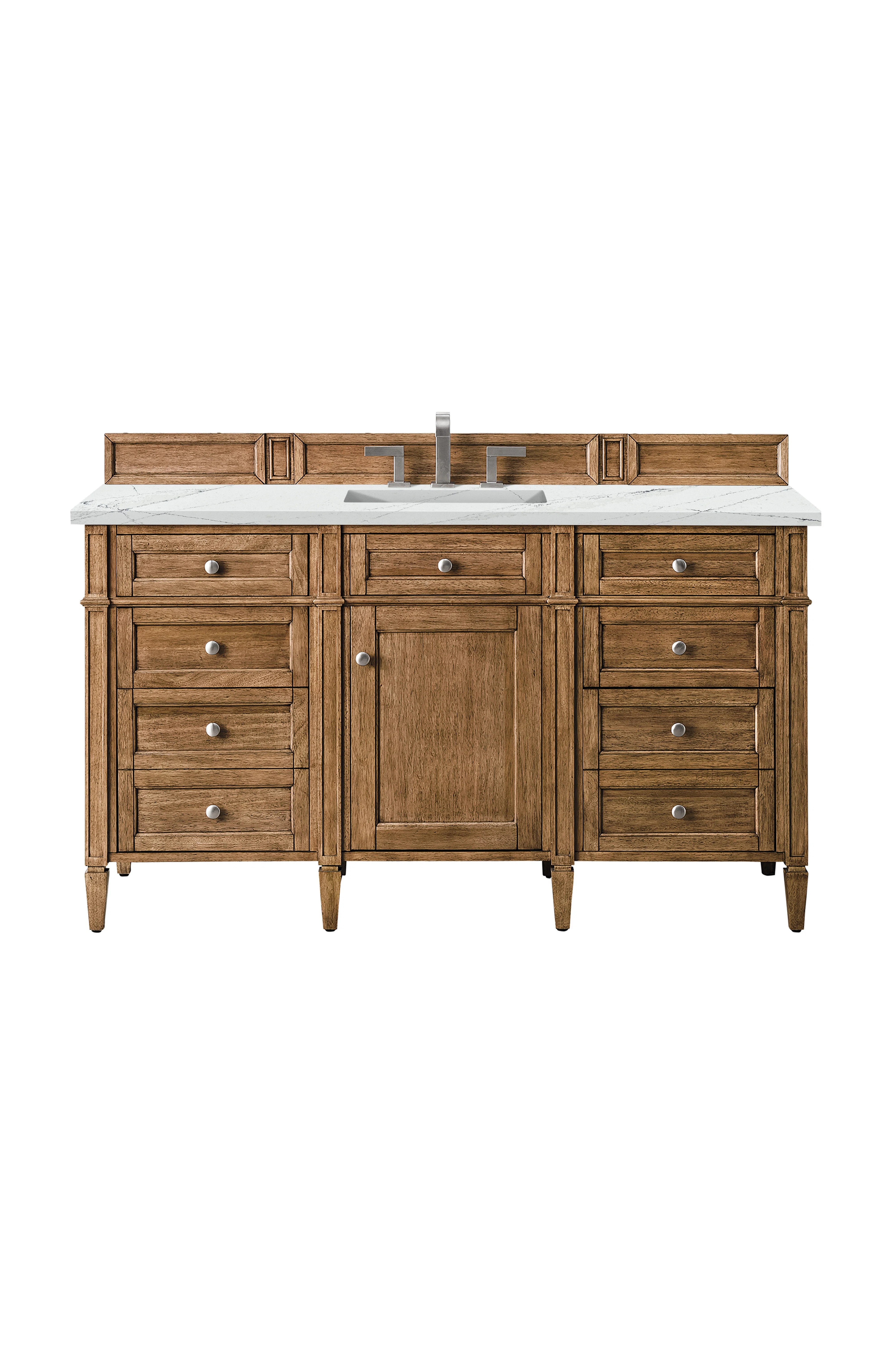 Brittany 60" Single Vanity, Saddle Brown w/ 3 CM Ethereal Noctis Silestone Top w/FreePower Wireless Charger