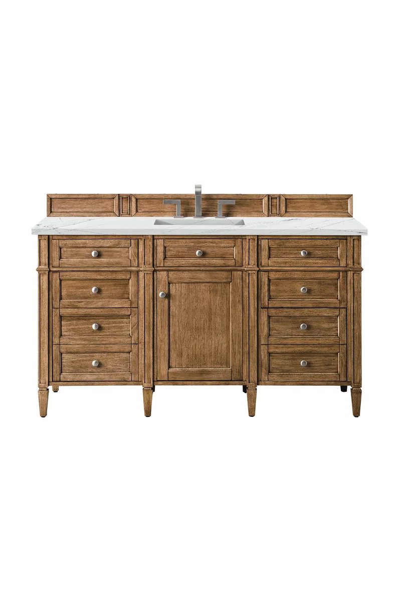 Brittany 60" Single Vanity, Saddle Brown w/ 3 CM Ethereal Noctis Silestone Top w/FreePower Wireless Charger