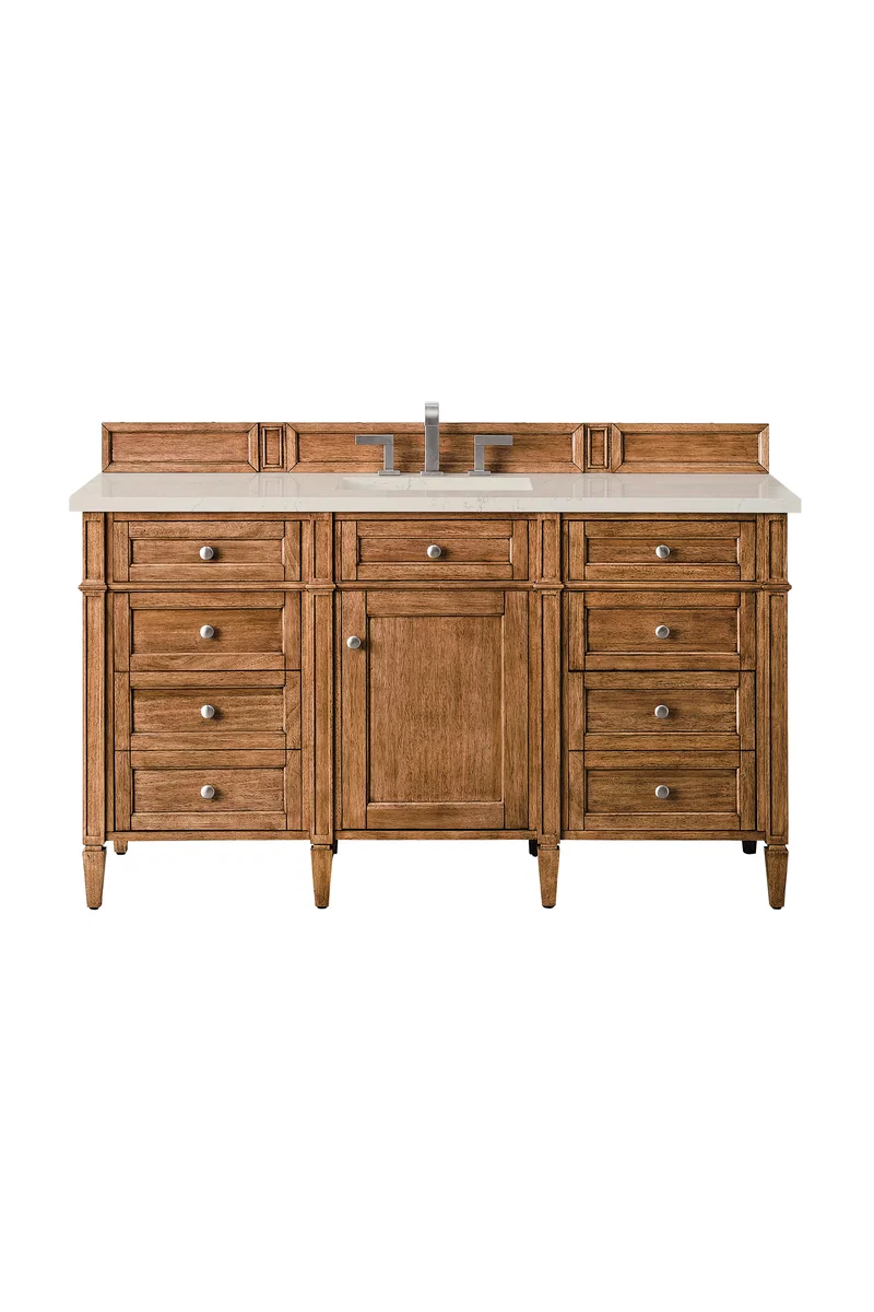 Brittany 60" Single Vanity, Saddle Brown, w/ 3 CM Siberian Silestone Top w/FreePower Wireless Charger