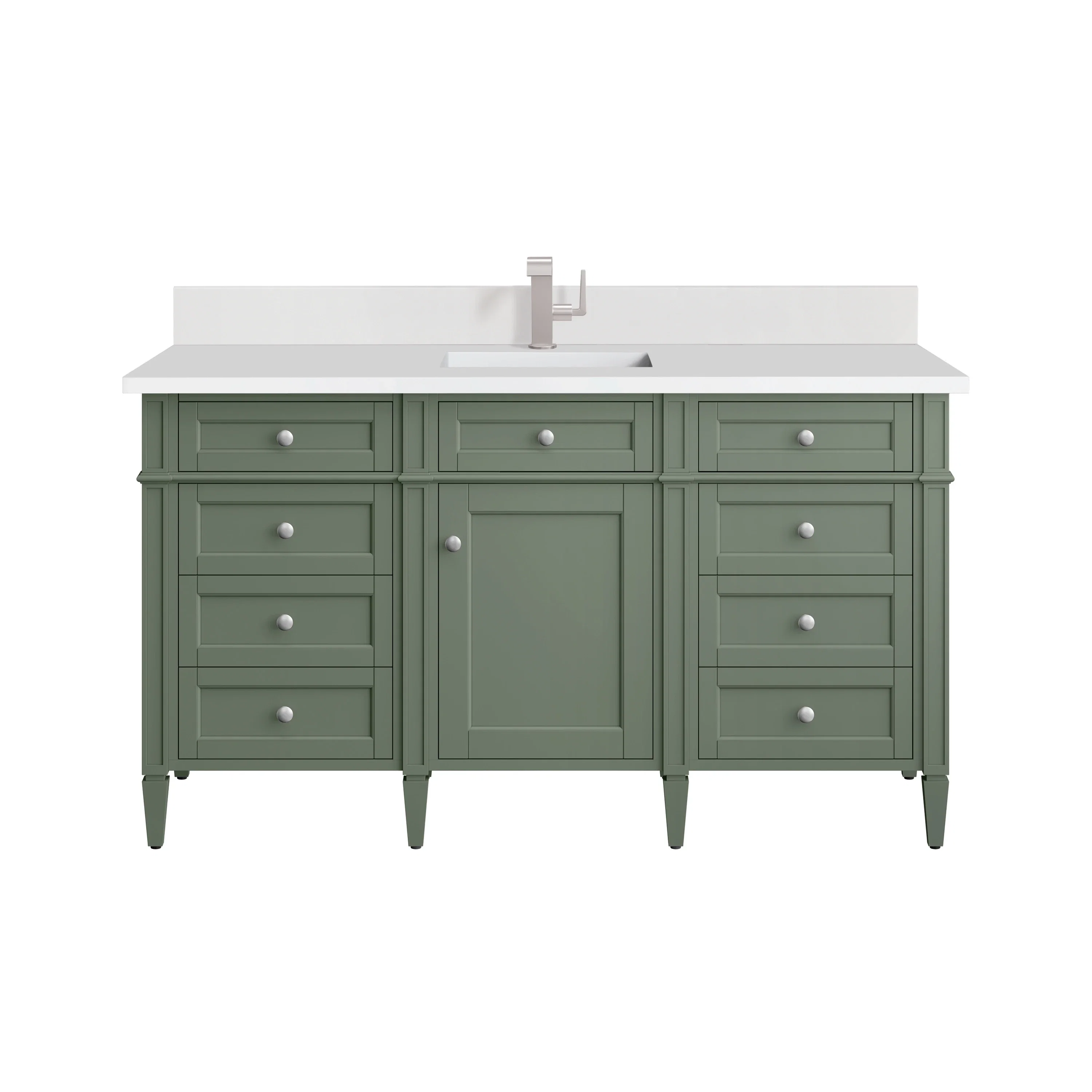 Brittany 60" Single Vanity, Smokey Celadon w/ Single Hole 3 CM White Zeus Top & Backsplash