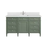 Brittany 60" Single Vanity, Smokey Celadon w/ Single Hole 3 CM White Zeus Top & Backsplash