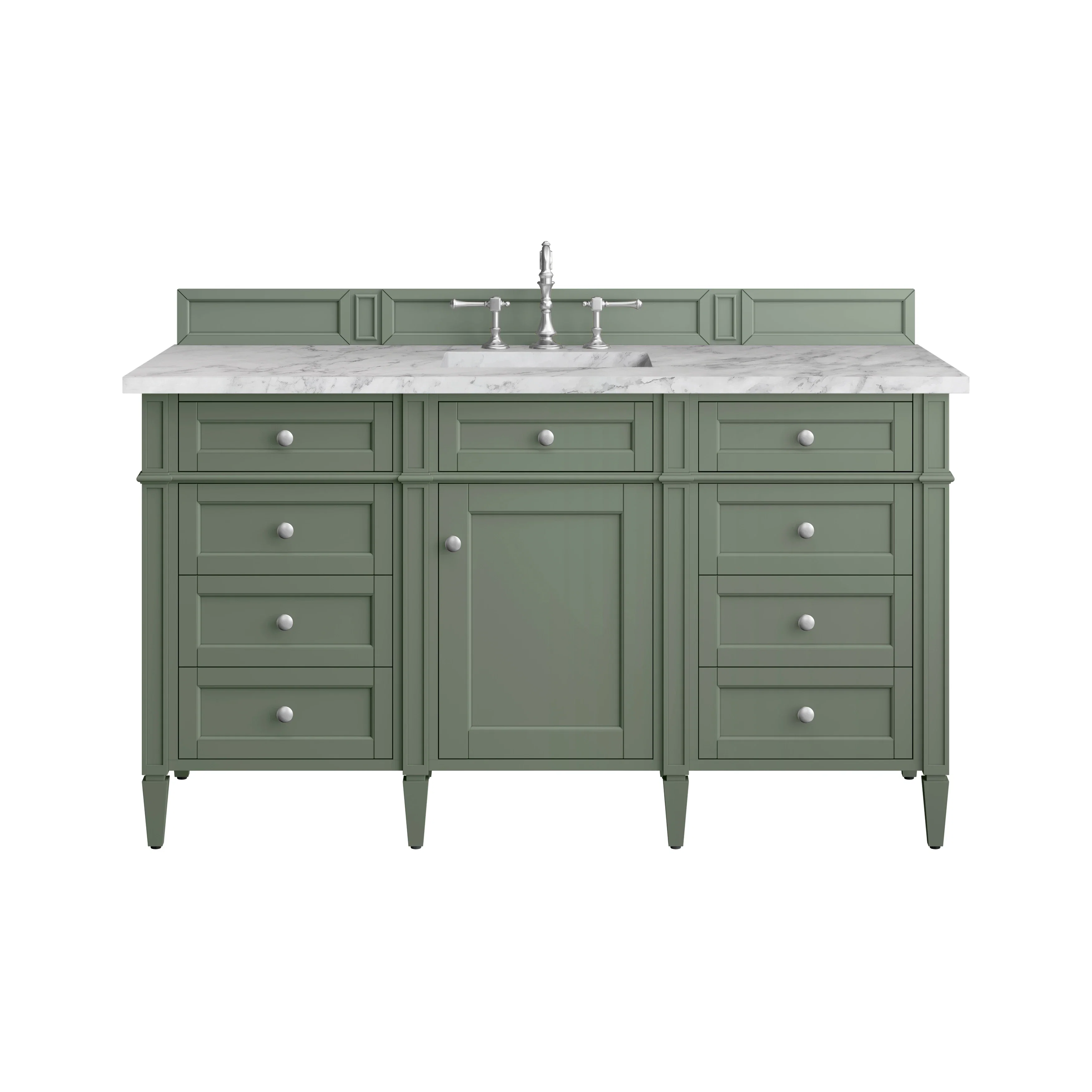 Brittany 60" Single Vanity, Smokey Celadon w/ 3 CM Carrara Marble Top
