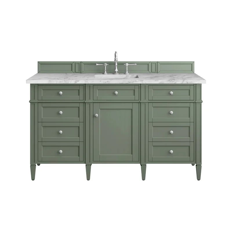 Brittany 60" Single Vanity, Smokey Celadon w/ 3 CM Carrara Marble Top