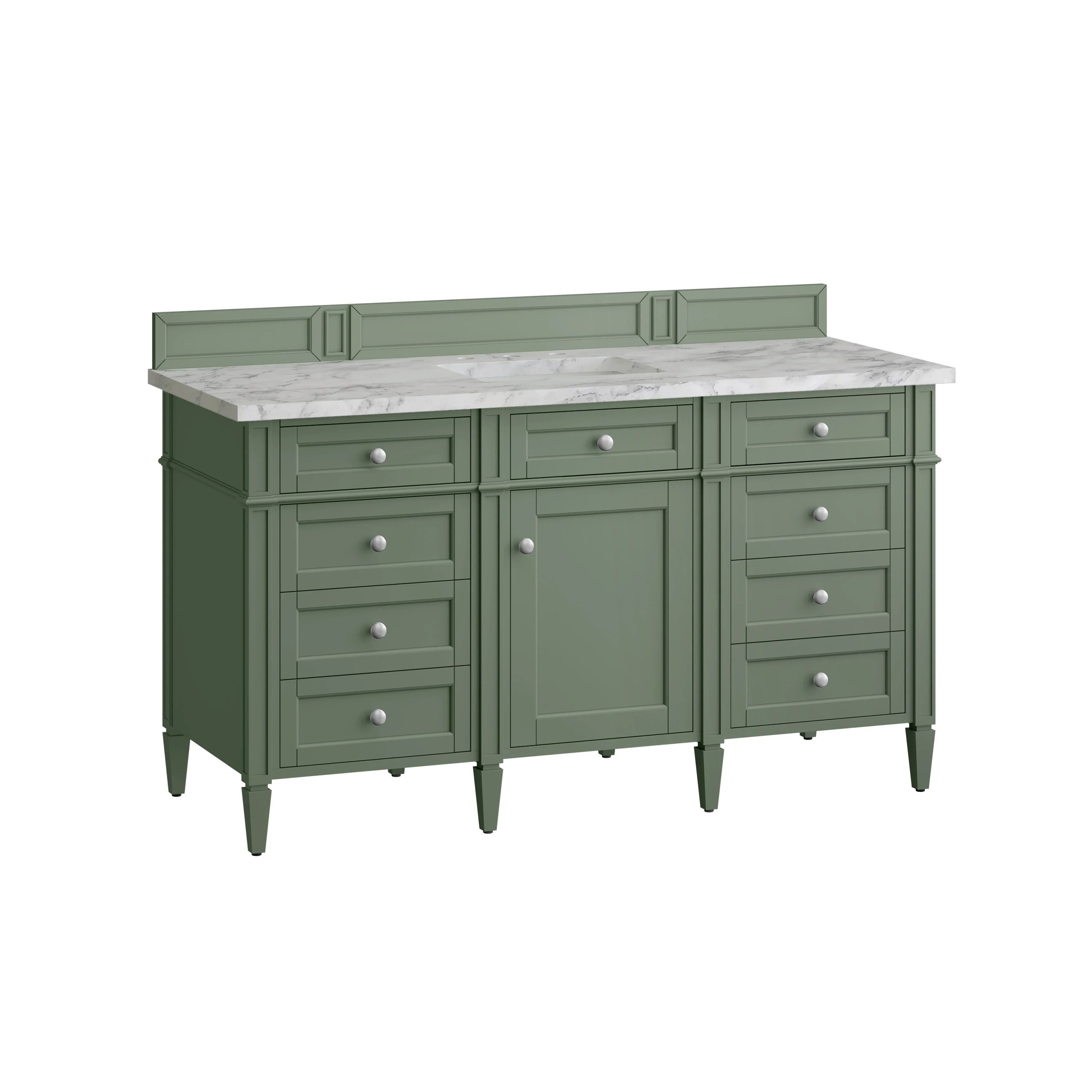 Brittany 60" Single Vanity, Smokey Celadon w/ 3 CM Carrara Marble Top