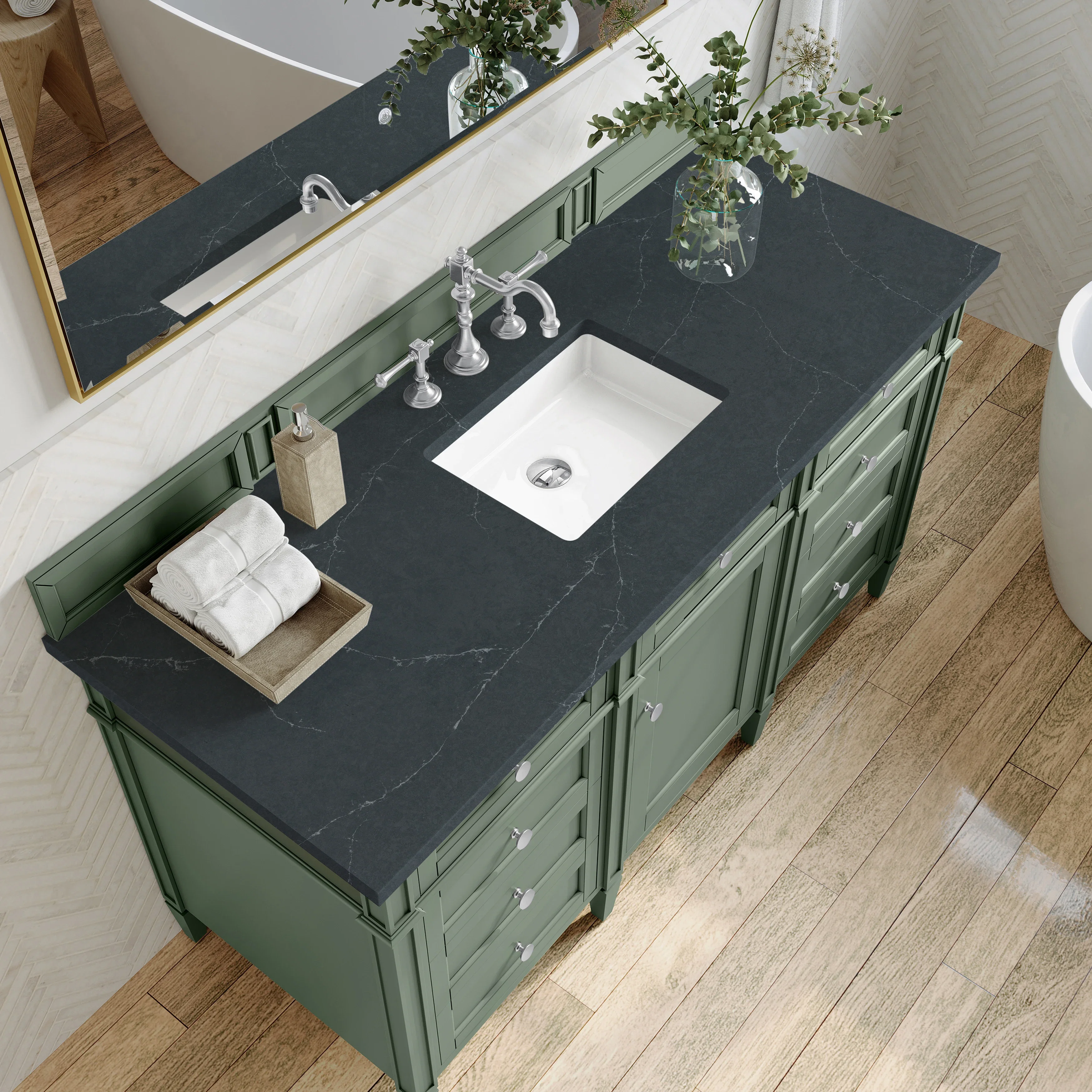 Brittany 60" Single Vanity, Smokey Celadon w/ 3 CM Charcoal Soapstone Top