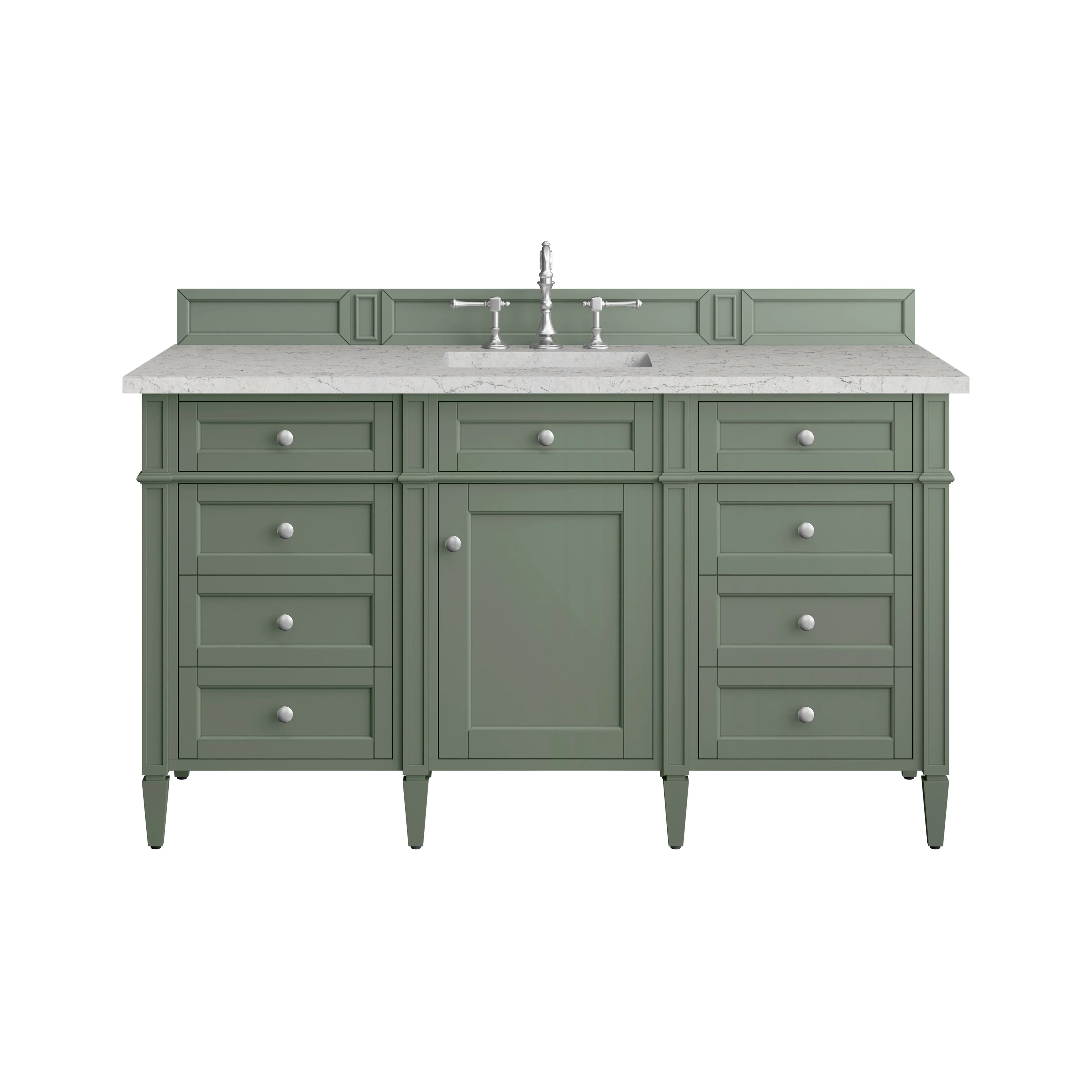 Brittany 60" Single Vanity, Smokey Celadon w/ 3 CM Eternal Jasmine Pearl Top